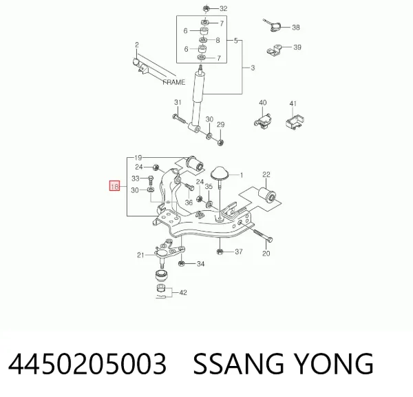 Brazo inferior derecho de la suspensión delantera 4450205003 Ssang Yong