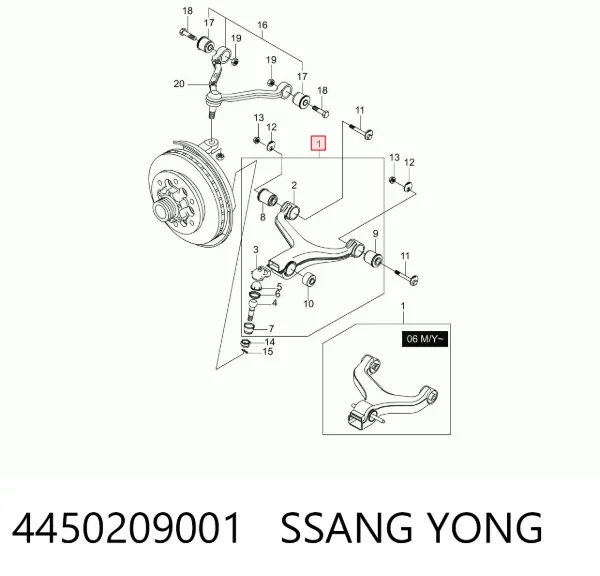 Brazo inferior derecho de la suspensión delantera 4450209001 Ssang Yong