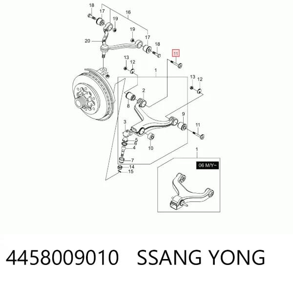 Perno de fijación del brazo inferior delantero 4458009010 Ssang Yong