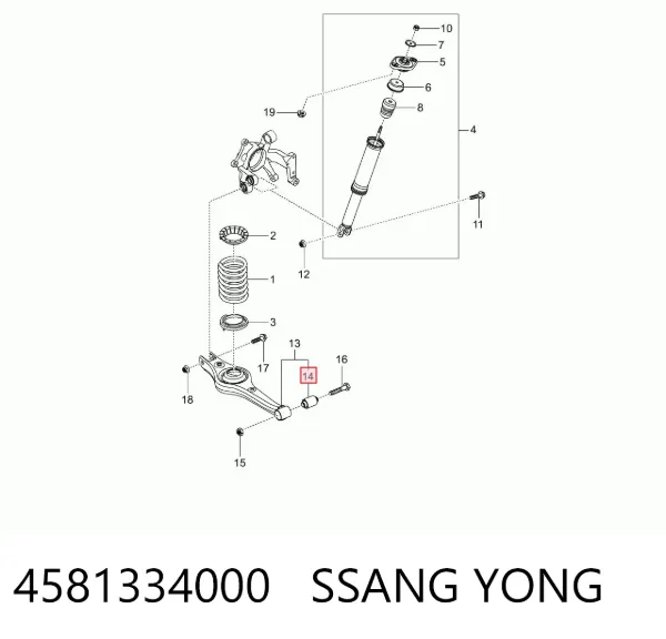 Buje del brazo inferior trasero 4581334000 Ssang Yong