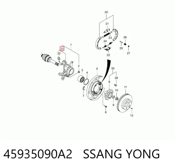 Rótula superior de suspensión trasera 45935090A2 Ssang Yong