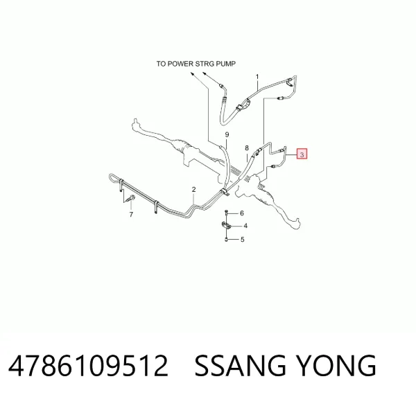 Manguera de baja presión de la dirección asistida, de la cremallera al radiador 4786109512 Ssang Yong