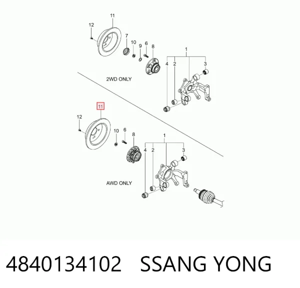 Disco de freno trasero 4840134102 Ssang Yong