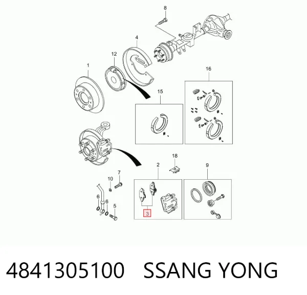 Pastillas de freno traseras 4841305100 Ssang Yong