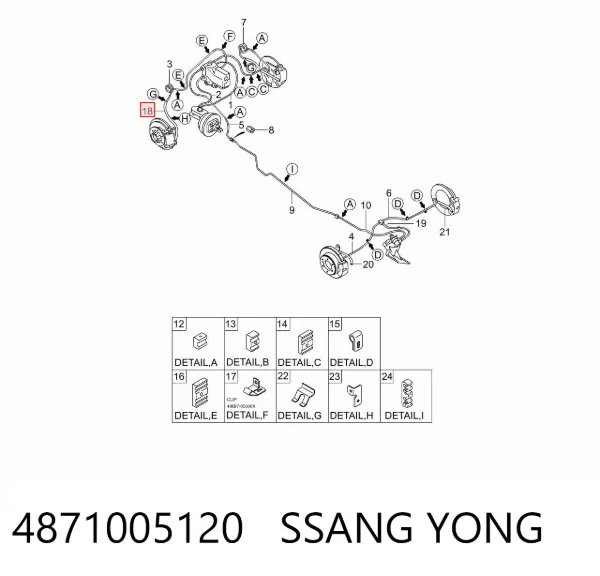 Latiguillos de freno delantero 4871005120 Ssang Yong