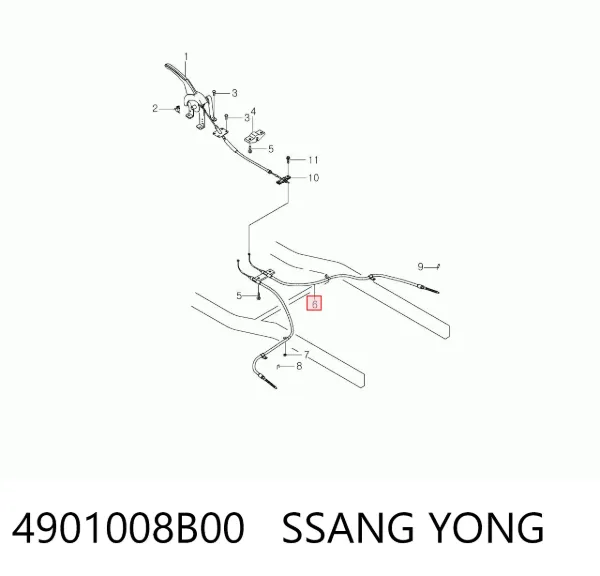 Cable de freno de mano trasero izquierdo 4901008B00 Ssang Yong