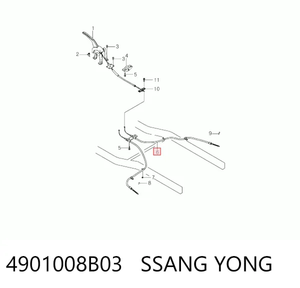 Cable de freno de mano trasero izquierdo 4901008B03 Ssang Yong