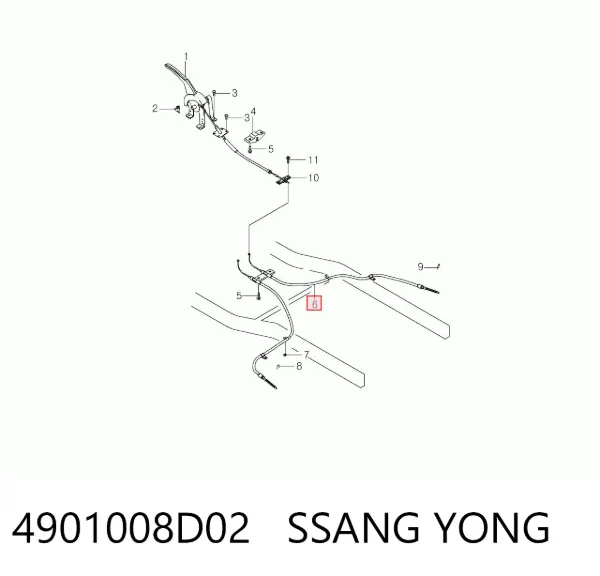 Cable de freno de mano trasero izquierdo 4901008D02 Ssang Yong