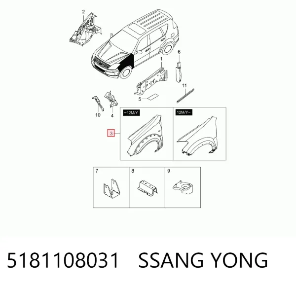Aleta delantera izquierda 5181108031 Ssang Yong