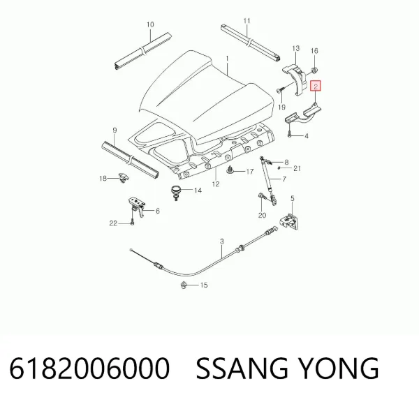 Bisagra derecha del capó 6182006000 Ssang Yong
