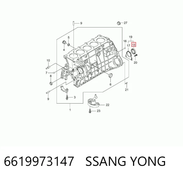 Retén de cigüeñal 6619973147 Ssang Yong