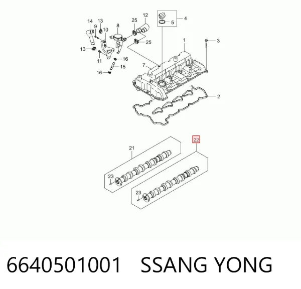 Árbol de levas de escape 6640501001 Ssang Yong