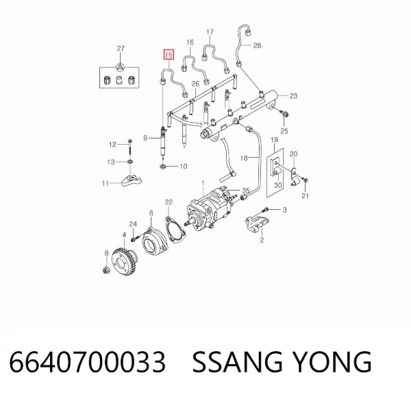 Tubería de combustible, sistema inyección, cilindro 1 6640700033 Ssang Yong