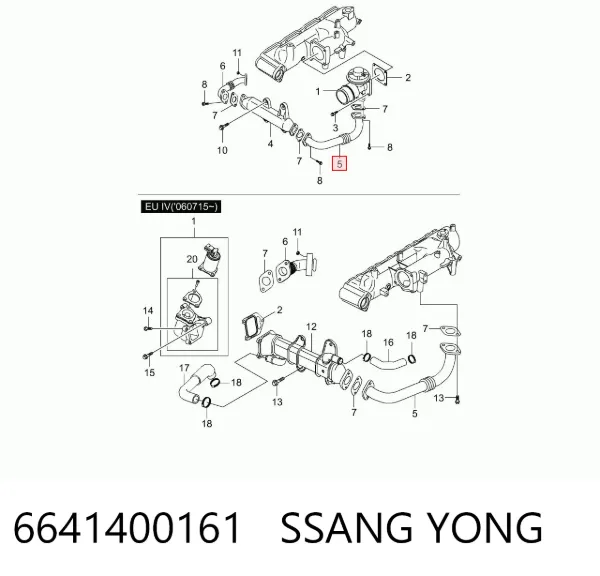 Tubo del sistema de recirculación de gases de escape EGR 6641400161 Ssang Yong