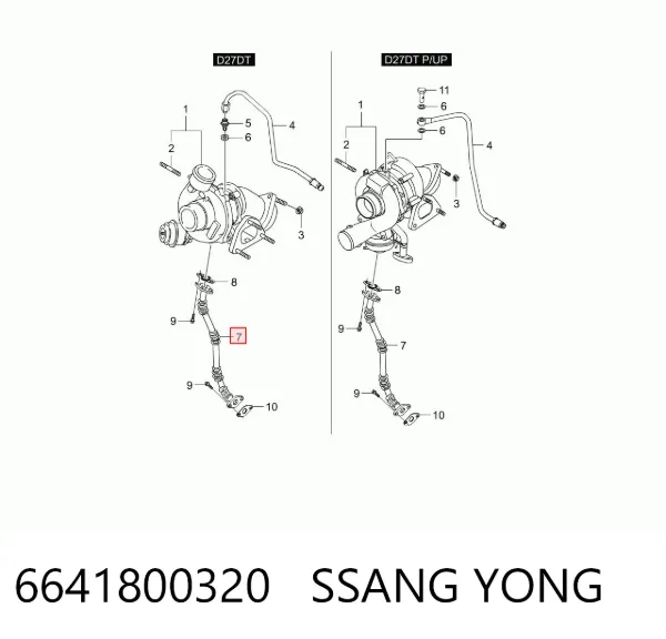 Manguera de retorno de refrigerante del turbocompresor 6641800320 Ssang Yong