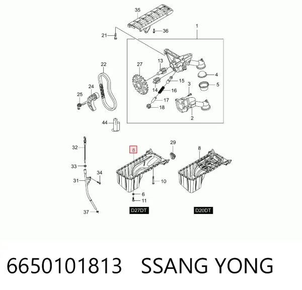 Cárter de aceite del motor 6650101813 Ssang Yong