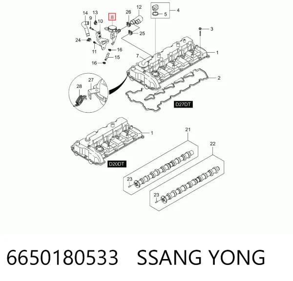 Separador de aceite del sistema de ventilación del cárter 6650180533 Ssang Yong