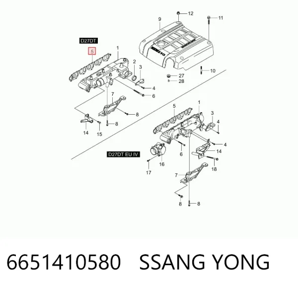 Junta de colector de admisión 6651410580 Ssang Yong