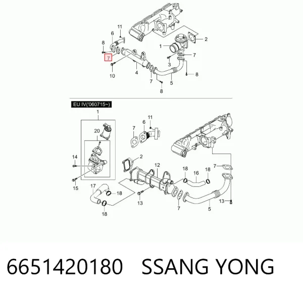 Junta de válvula EGR 6651420180 Ssang Yong