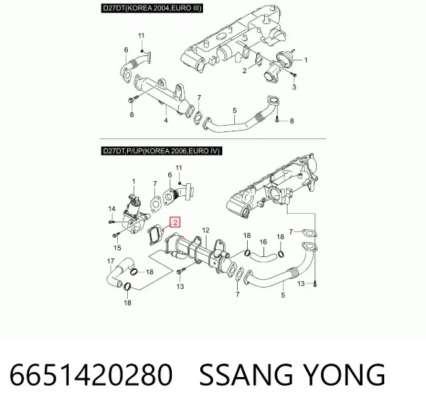 Junta de válvula EGR 6651420280 Ssang Yong
