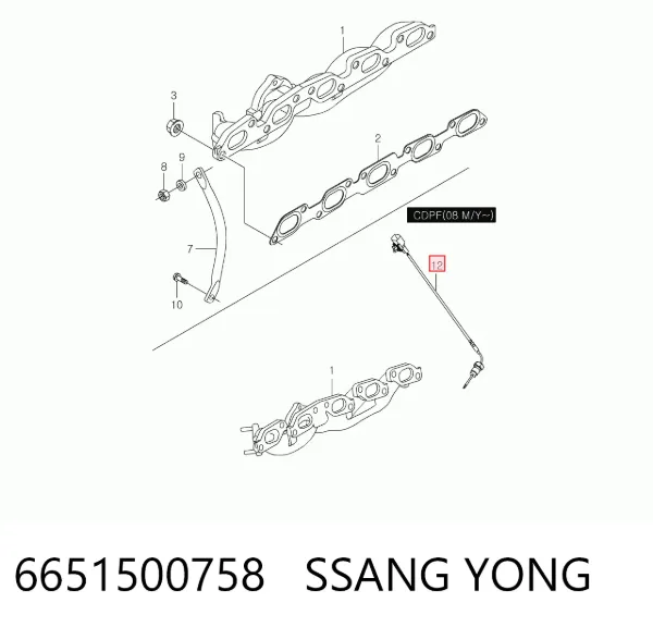 Sensor de temperatura de gases de escape antes del catalizador 6651500758 Ssang Yong