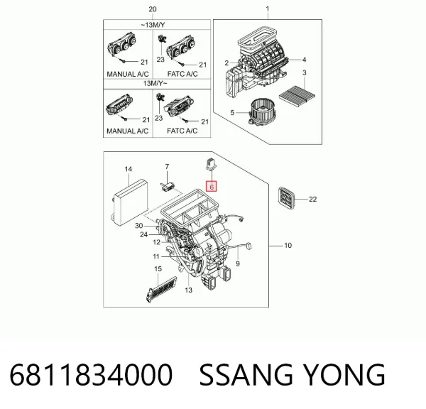 Resistencia de calefacción 6811834000 Ssang Yong