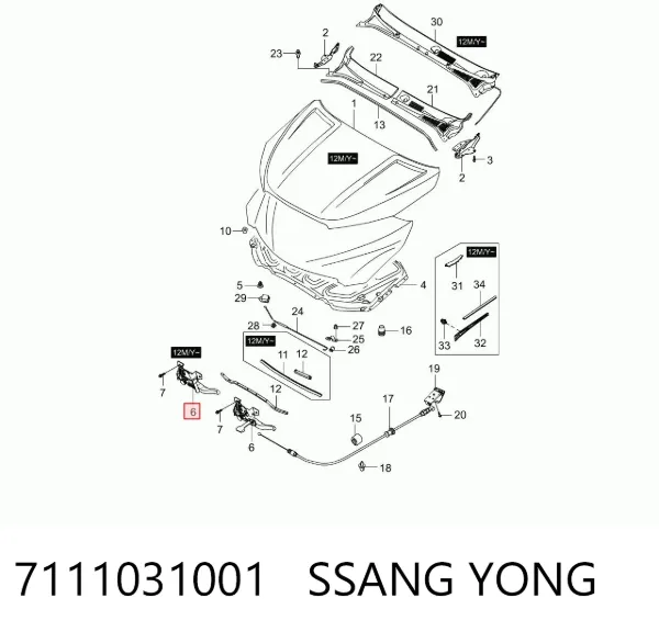 Cerradura de capó 7111031001 Ssang Yong