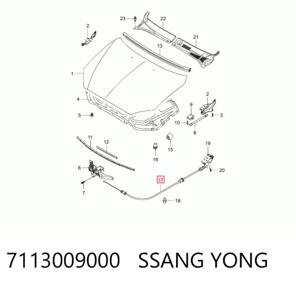 Cable de capó del motor 7113009000 Ssang Yong