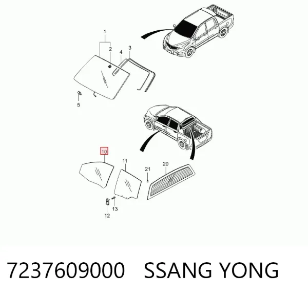 Luna delantera derecha 7237609000 Ssang Yong