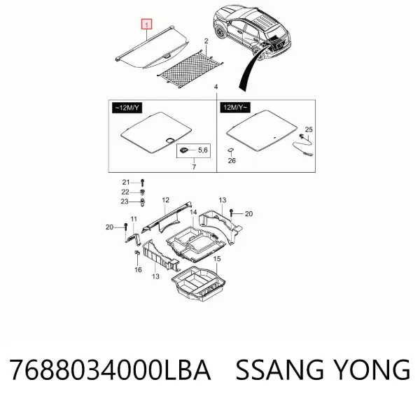 Cortinilla de cristal trasero 7688034000LBA Ssang Yong