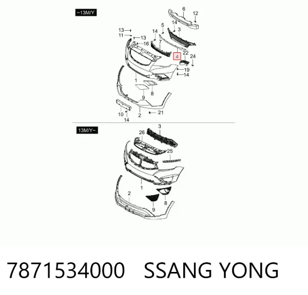 Moldura superior de la parrilla del parachoques delantero 7871534000 Ssang Yong