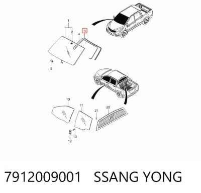 Moldura de parabrisas SSANG YONG 7912009001