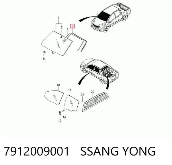 Moldura de parabrisas 7912009001 Ssang Yong