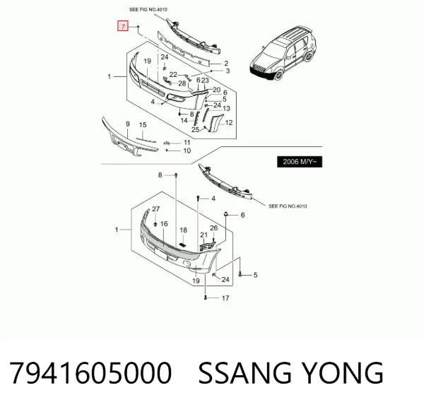 Clip de fijación de parachoques delantero 7941605000 Ssang Yong
