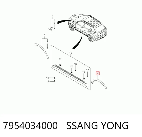 Extensión de la aleta trasera derecha 7954034000 Ssang Yong