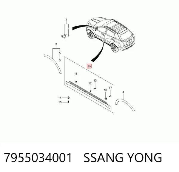 Moldura de umbral exterior izquierda 7955034001 Ssang Yong