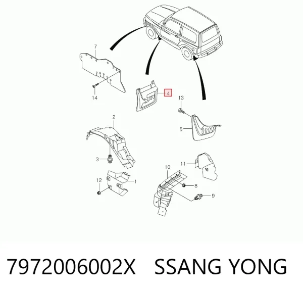 Guardabarros delantero derecho 7972006002X Ssang Yong
