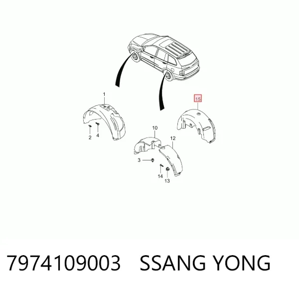 Guardalodo interior derecho, aleta trasera 7974109003 Ssang Yong