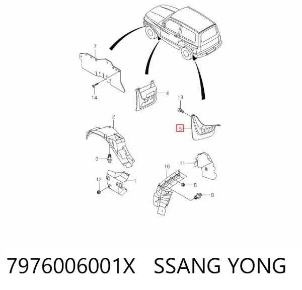 Guardabarros trasero izquierdo 7976006001X Ssang Yong