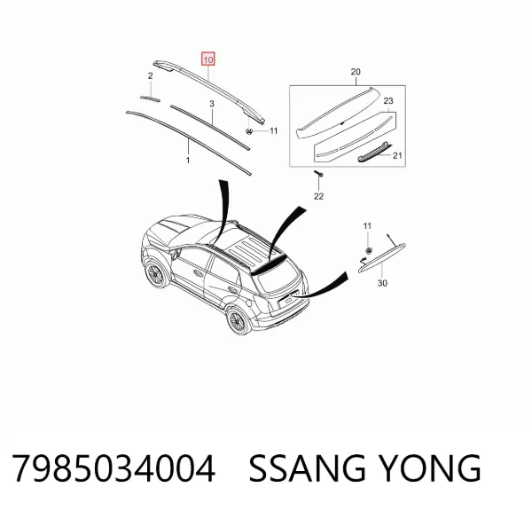 Riel de techo izquierdo 7985034004 Ssang Yong