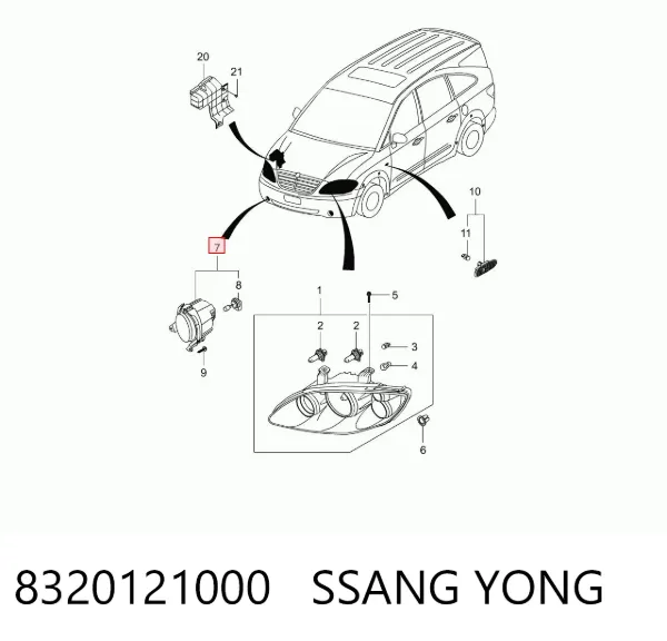 Luz antiniebla izquierdo 8320121000 Ssang Yong