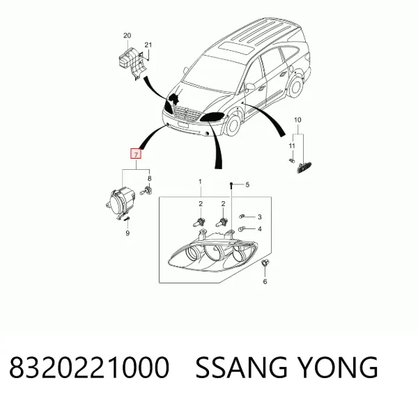 Faro antiniebla derecho 8320221000 Ssang Yong