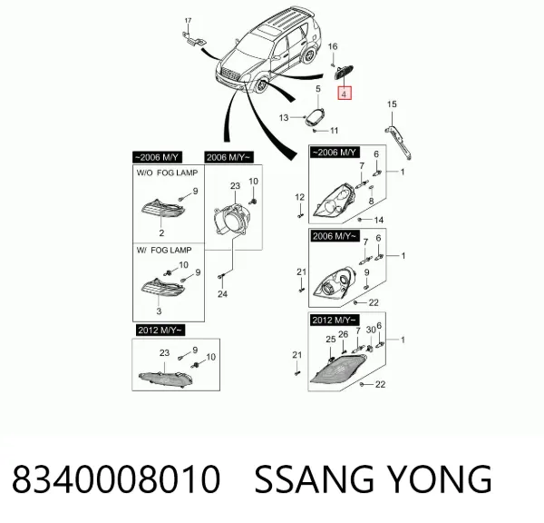 Luz intermitente de guardabarros 8340008010 Ssang Yong