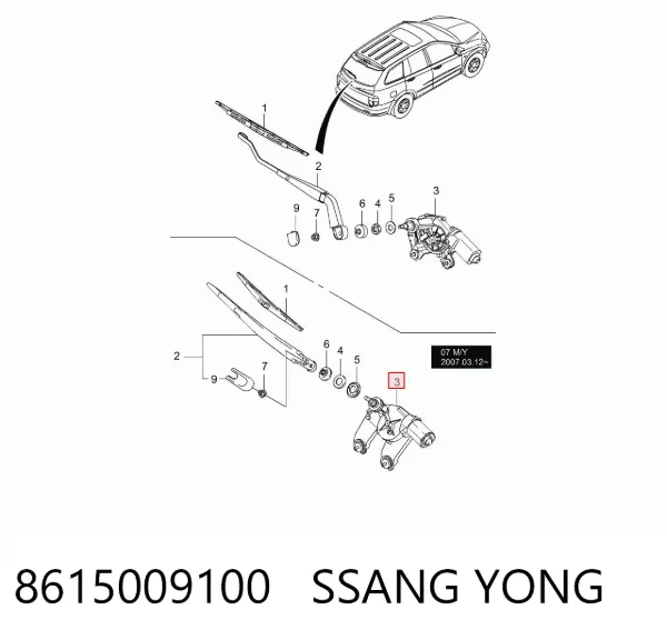 Motor limpiaparabrisas, trasera 8615009100 Ssang Yong