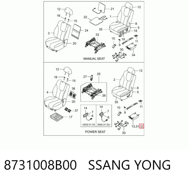 Módulo de control de la unidad electrónica del asiento delantero 8731008B00 Ssang Yong