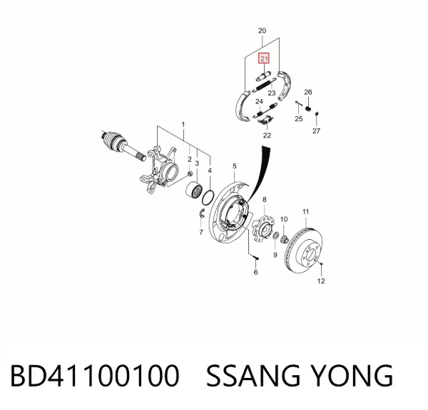 Kit de montaje de zapatas de freno traseras BD41100100 Ssang Yong
