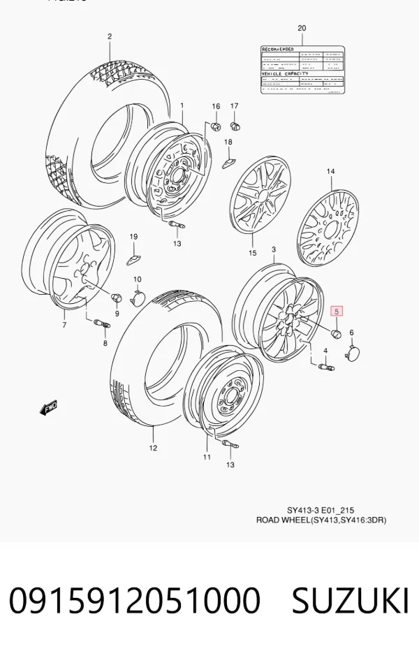 Tuercas de rueda 0915912051000 Suzuki