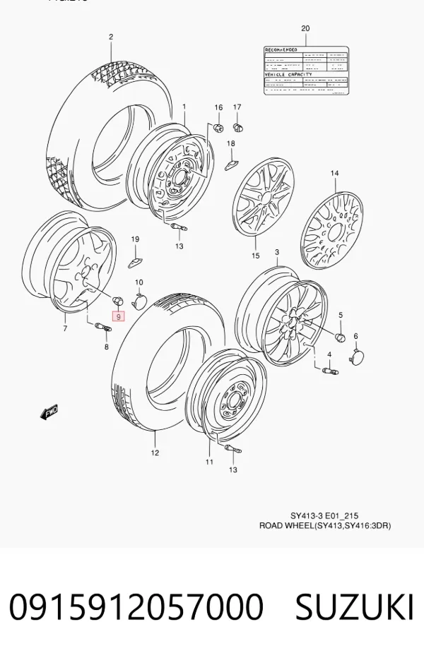 Tuercas de rueda 0915912057000 Suzuki