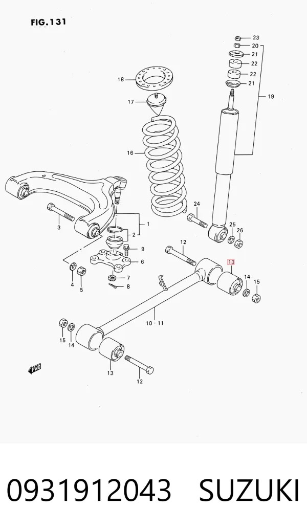 Buje del brazo longitudinal inferior trasero 0931912043 Suzuki