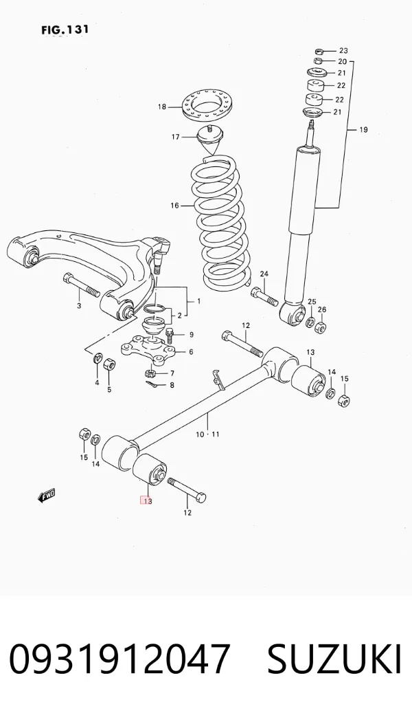 Buje del brazo longitudinal inferior trasero 0931912047 Suzuki
